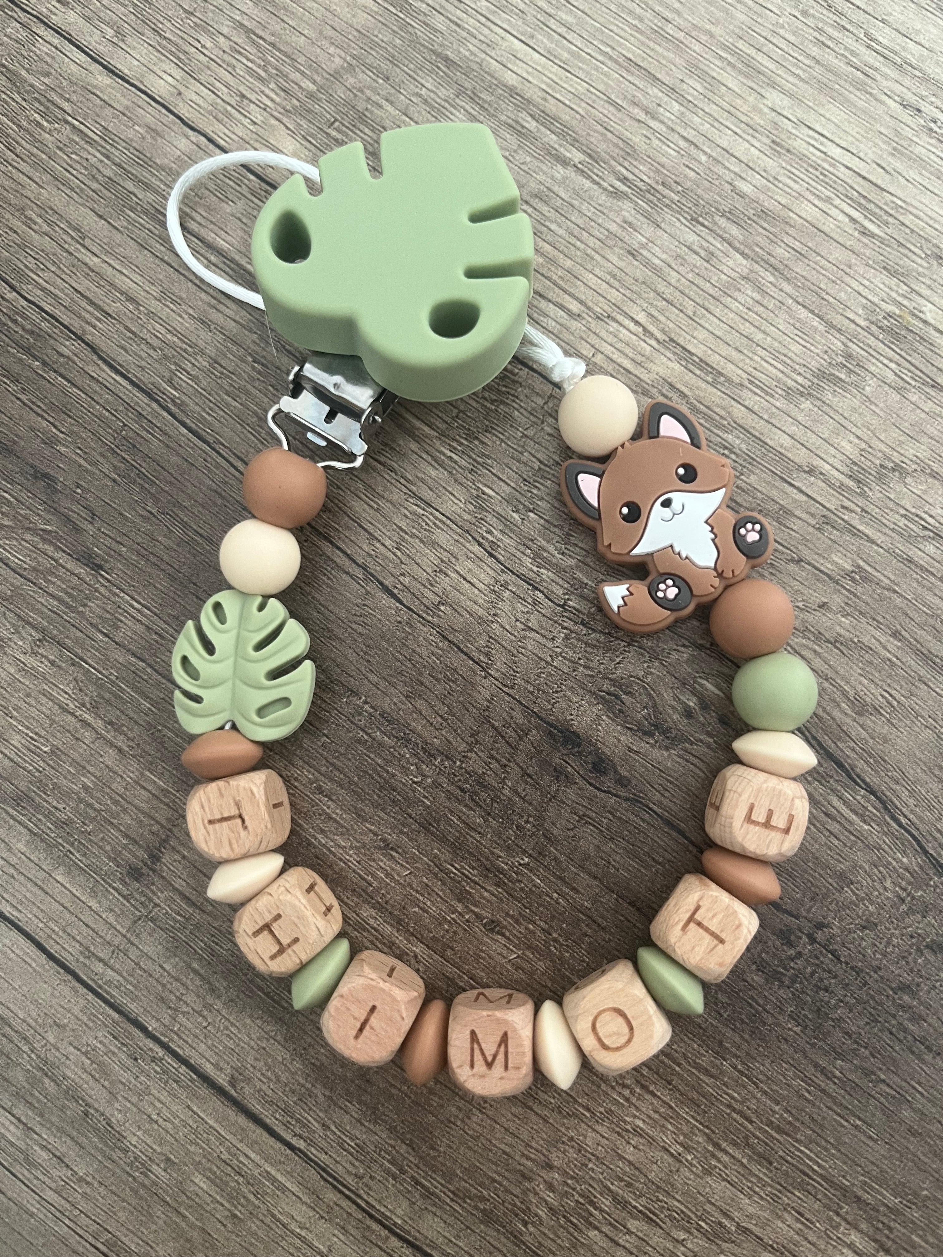 Attache tétine Renard Nature Bois personnalisée