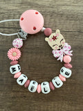 Attache tétine biche florale personnalisée
