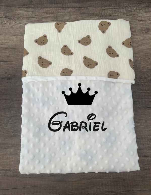 Couverture naissance minky bébé Ourson personnalisée avec logo