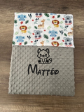 Couverture naissance minky bébé Animaux jungle personnalisée avec motif