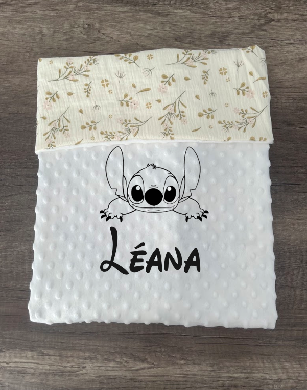 Couverture naissance minky bébé Fleurs personnalisée avec logo