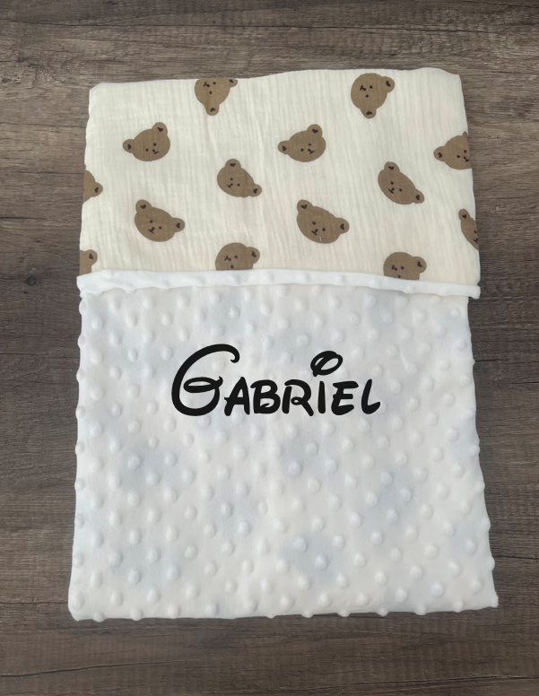 Couverture naissance minky bébé Ourson personnalisée