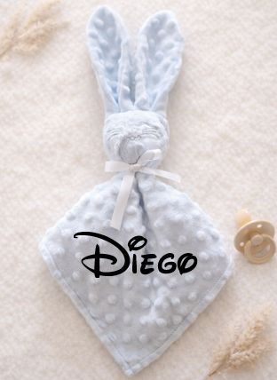 Doudou Lapin Bleu minky coton personnalisé