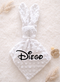 Doudou Lapin Blanc minky coton personnalisé