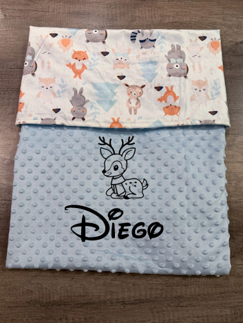 Couverture naissance minky bébé Cerf personnalisée avec logo