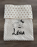 Couverture naissance minky bébé beige cœurs personnalisée avec motif