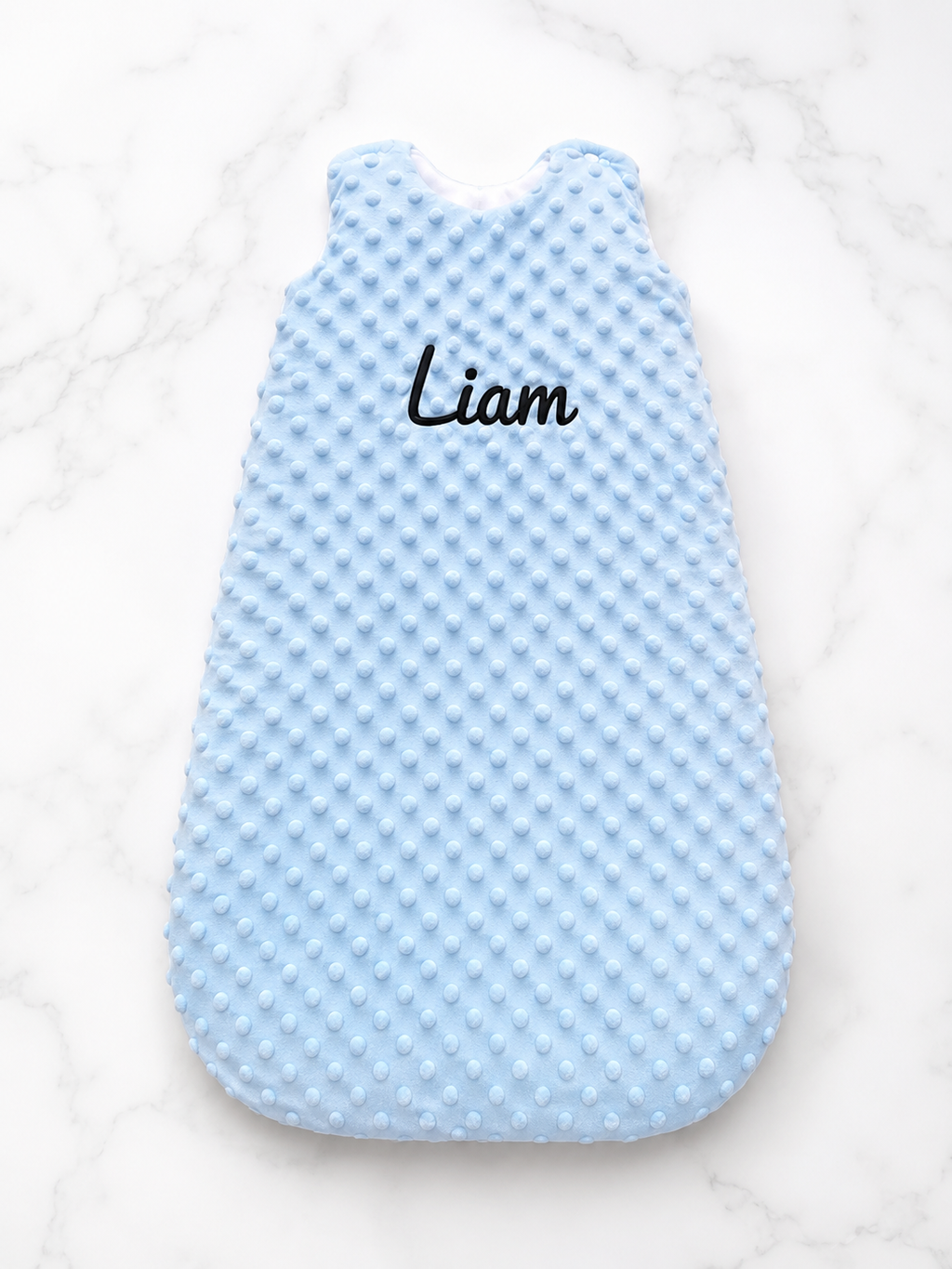 Gigoteuse minky bébé bleu personnalisée