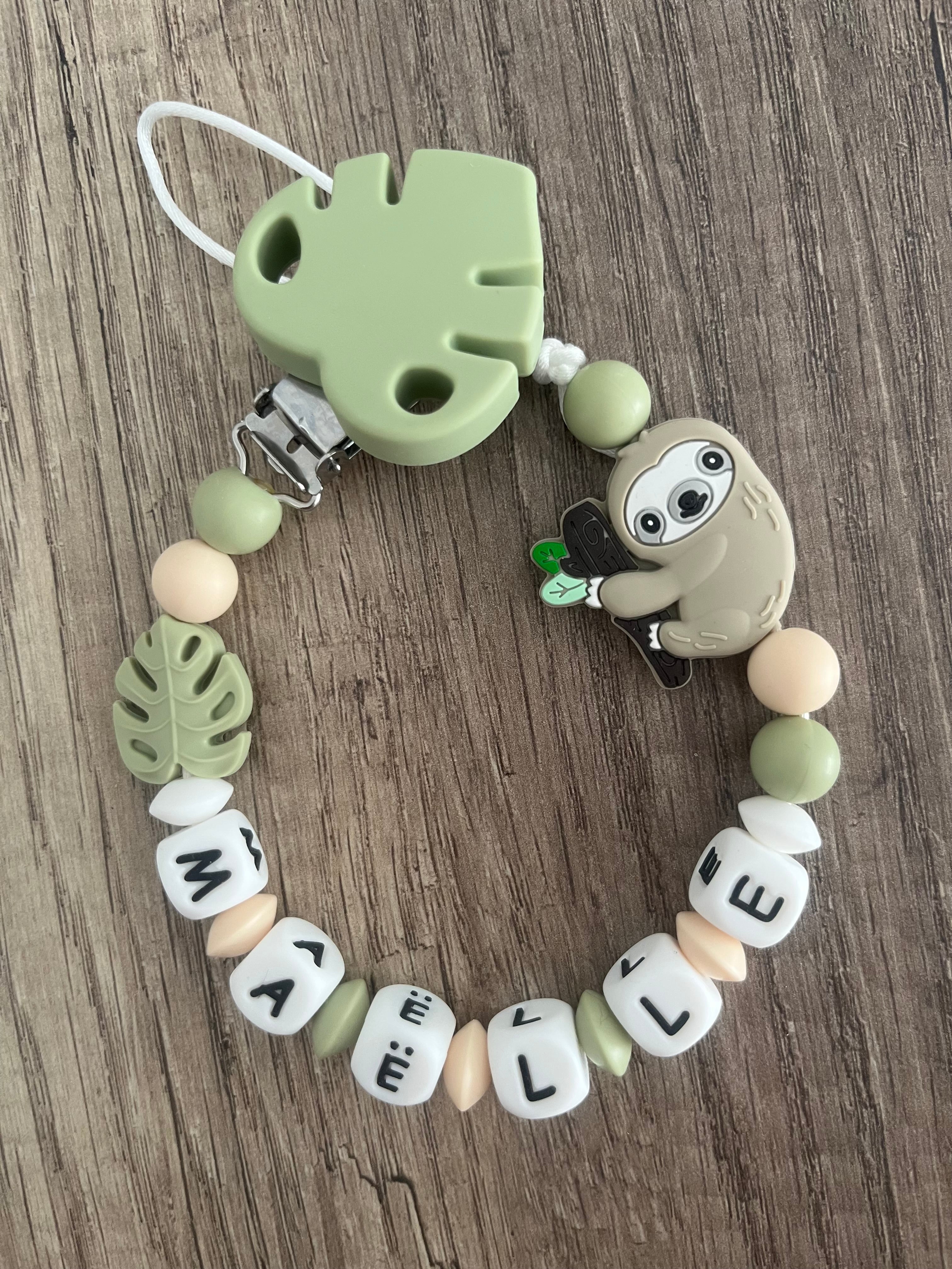Attache tétine Paresseux personnalisée KidCreationArtisanat