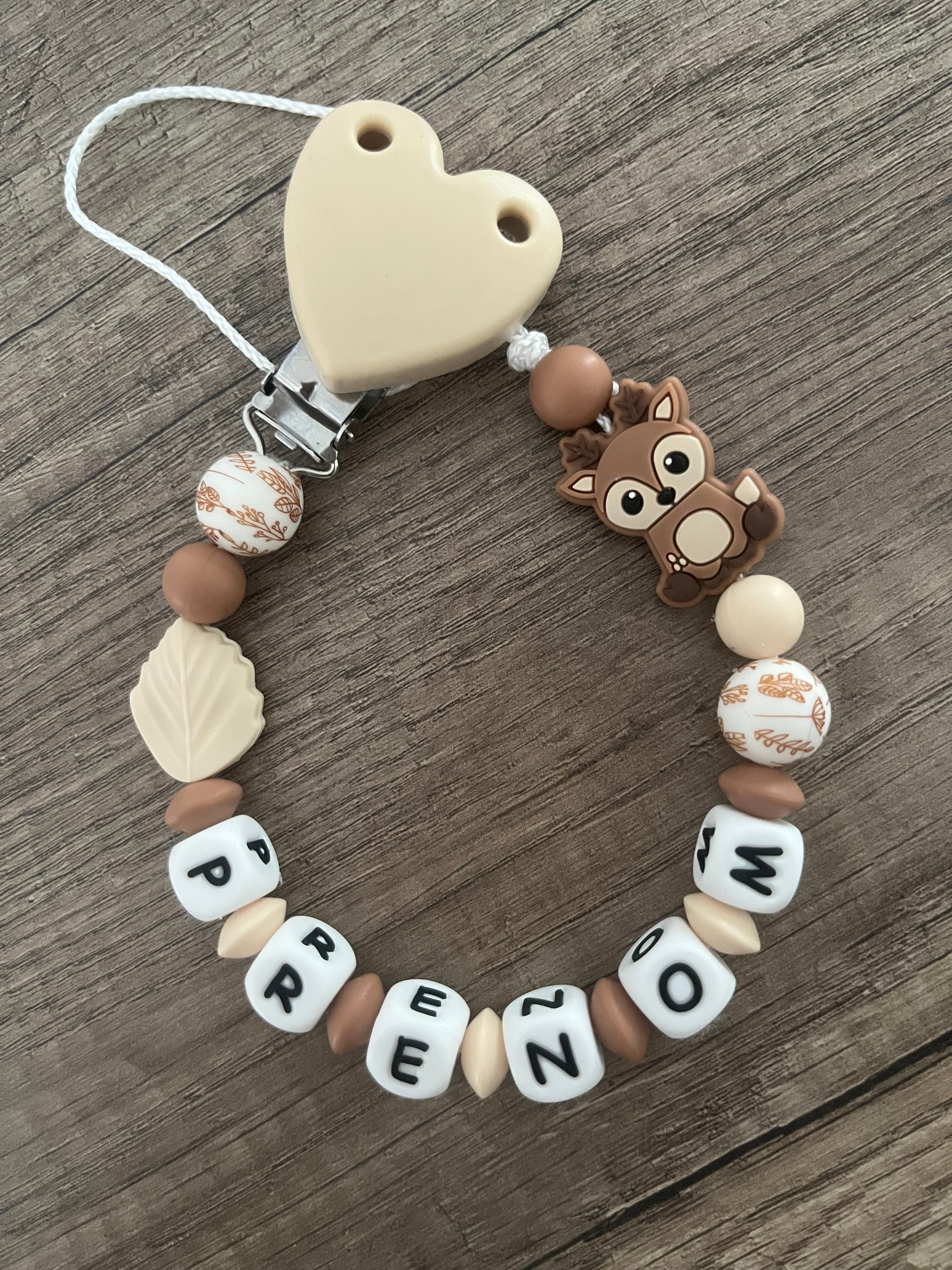Attache tétine Biche Chevreuil Bohème personnalisée KidCreationArtisanat
