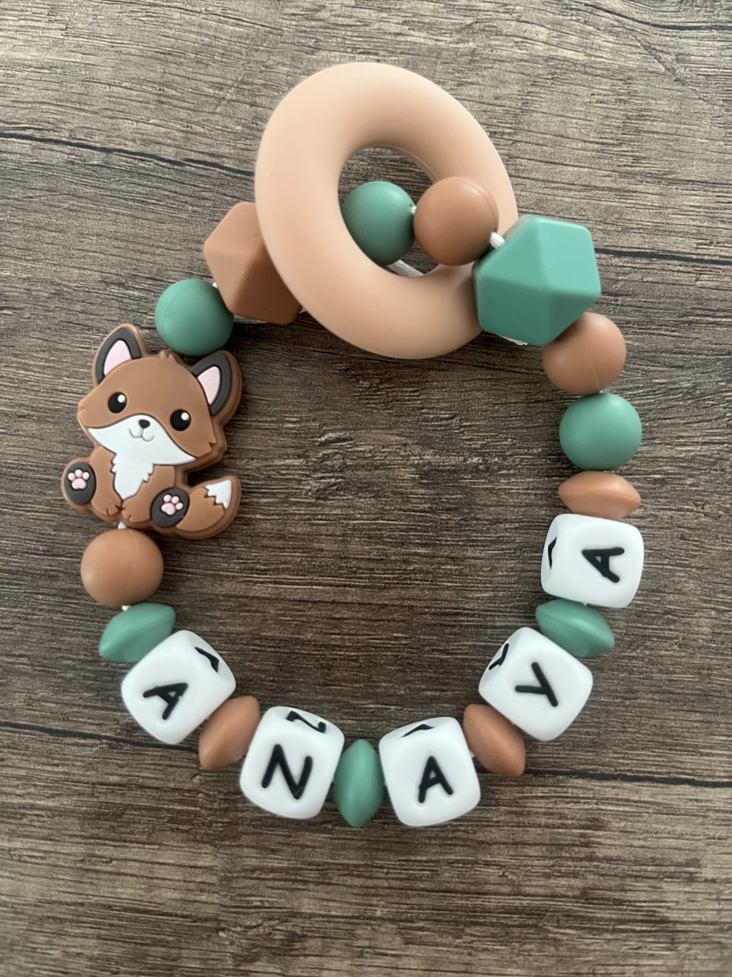 Anneau de dentition - Hochet personnalisé Renard nature forêt KidCreationArtisanat
