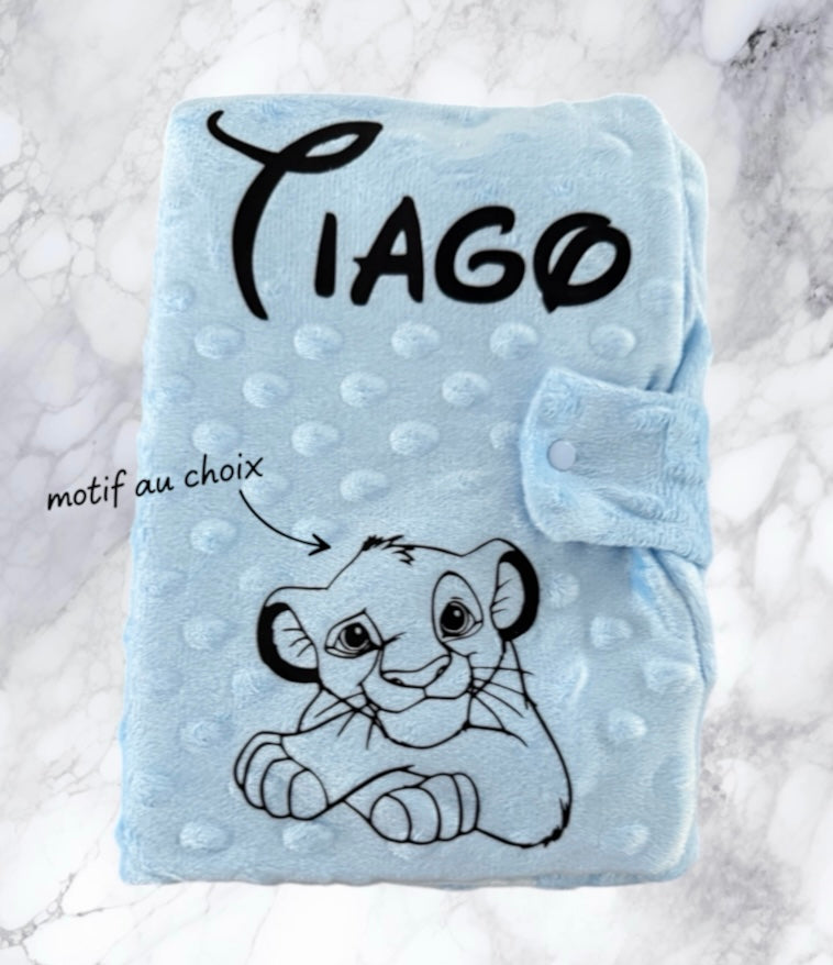Protège carnet de santé bébé bleu personnalisé avec motif