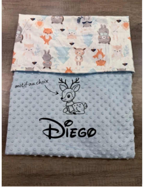 Couverture naissance minky bébé Cerf personnalisée avec logo