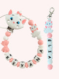 Coffret DUO Marie Aristochats - Attache tétine et Porte-clés personnalisés