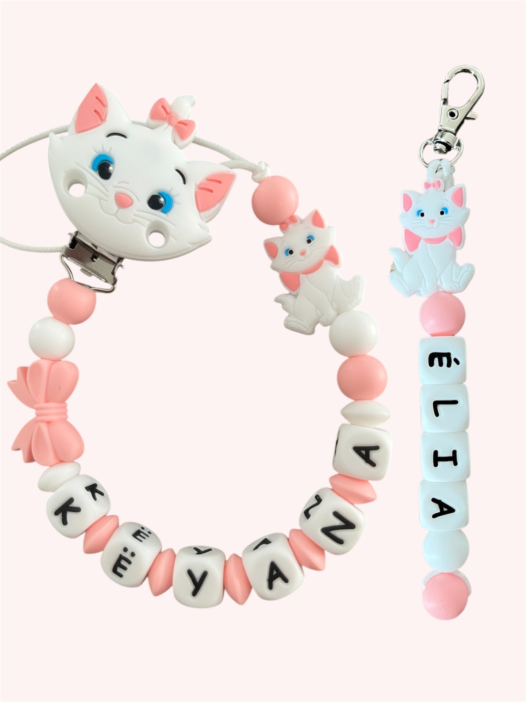 Coffret DUO Marie Aristochats - Attache tétine et Porte-clés personnalisés