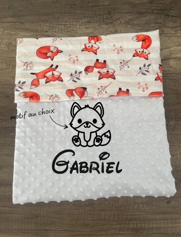 Couverture naissance minky bébé Renard personnalisée avec logo