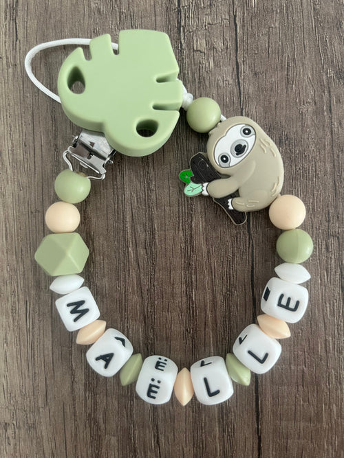 Attache tétine Paresseux personnalisée KidCreationArtisanat