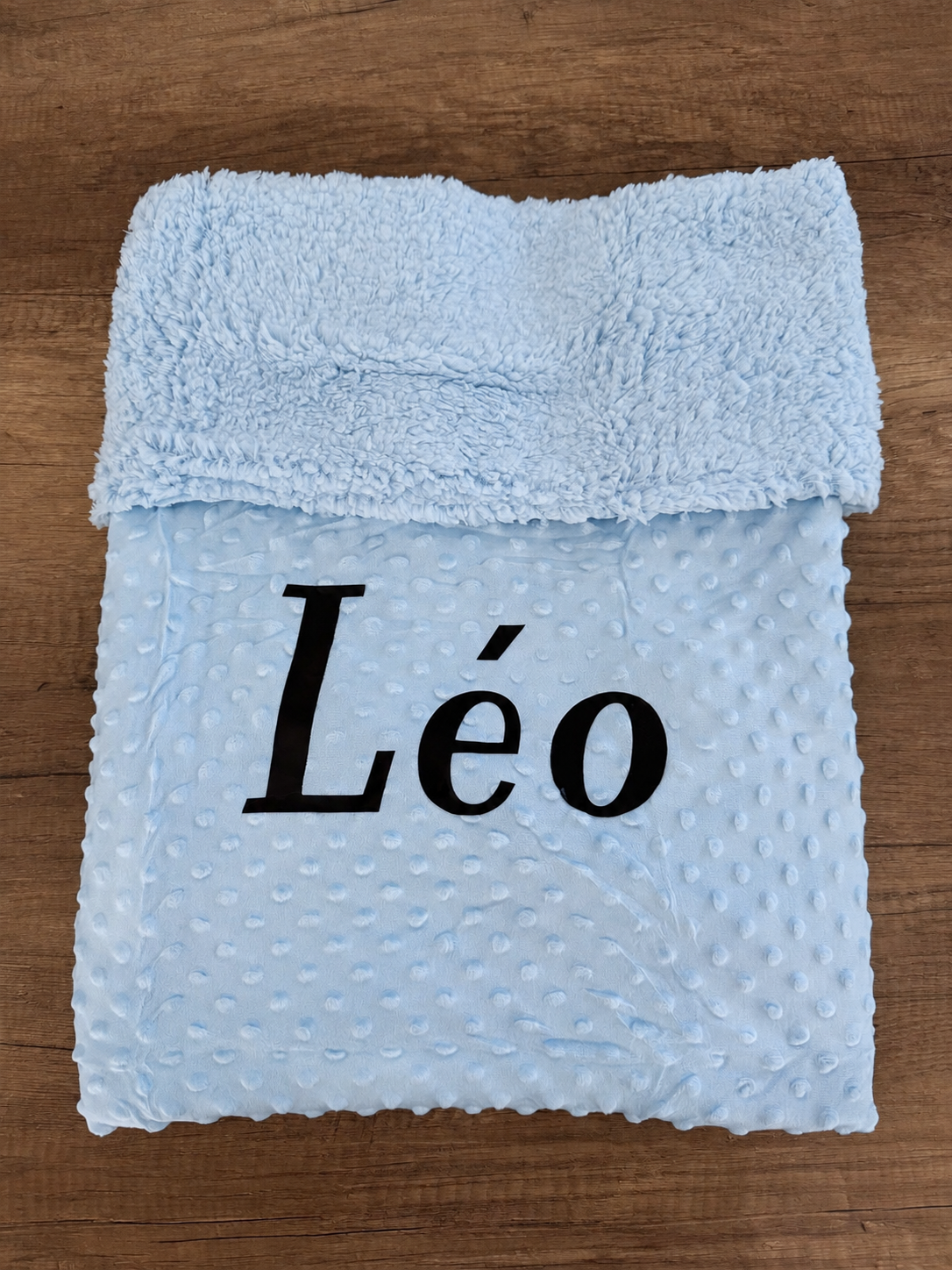 Couverture naissance minky bébé bleu personnalisée