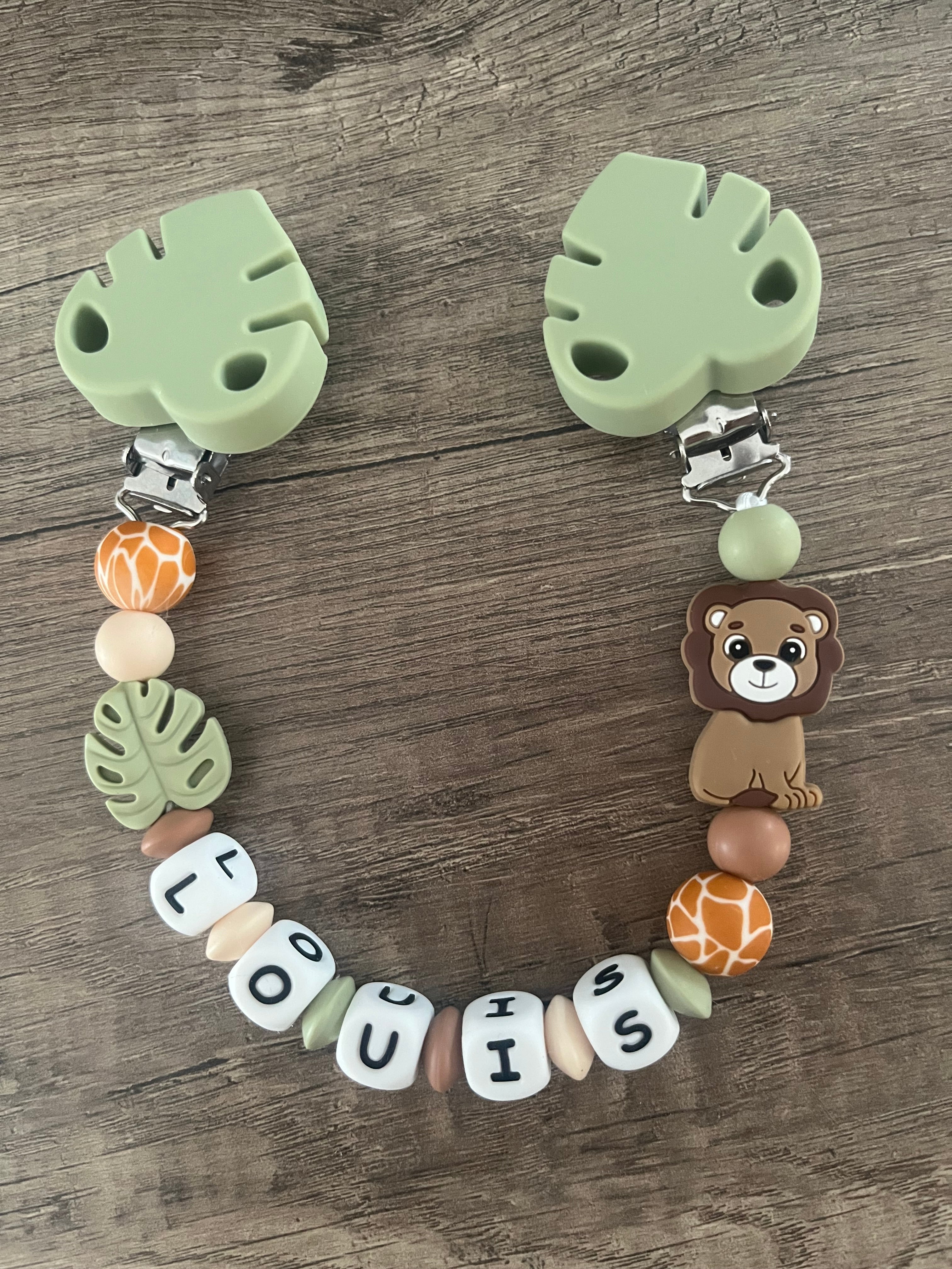 Attache doudou Lion savane personnalisé