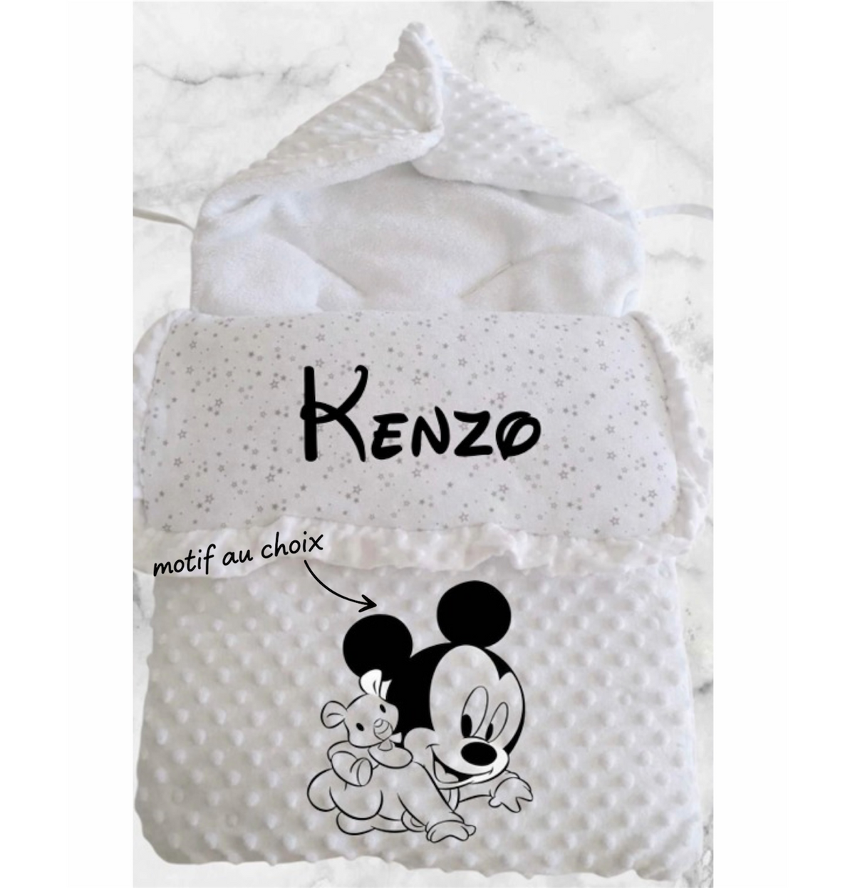 Nid d’ange minky bébé blanc personnalisée avec motif