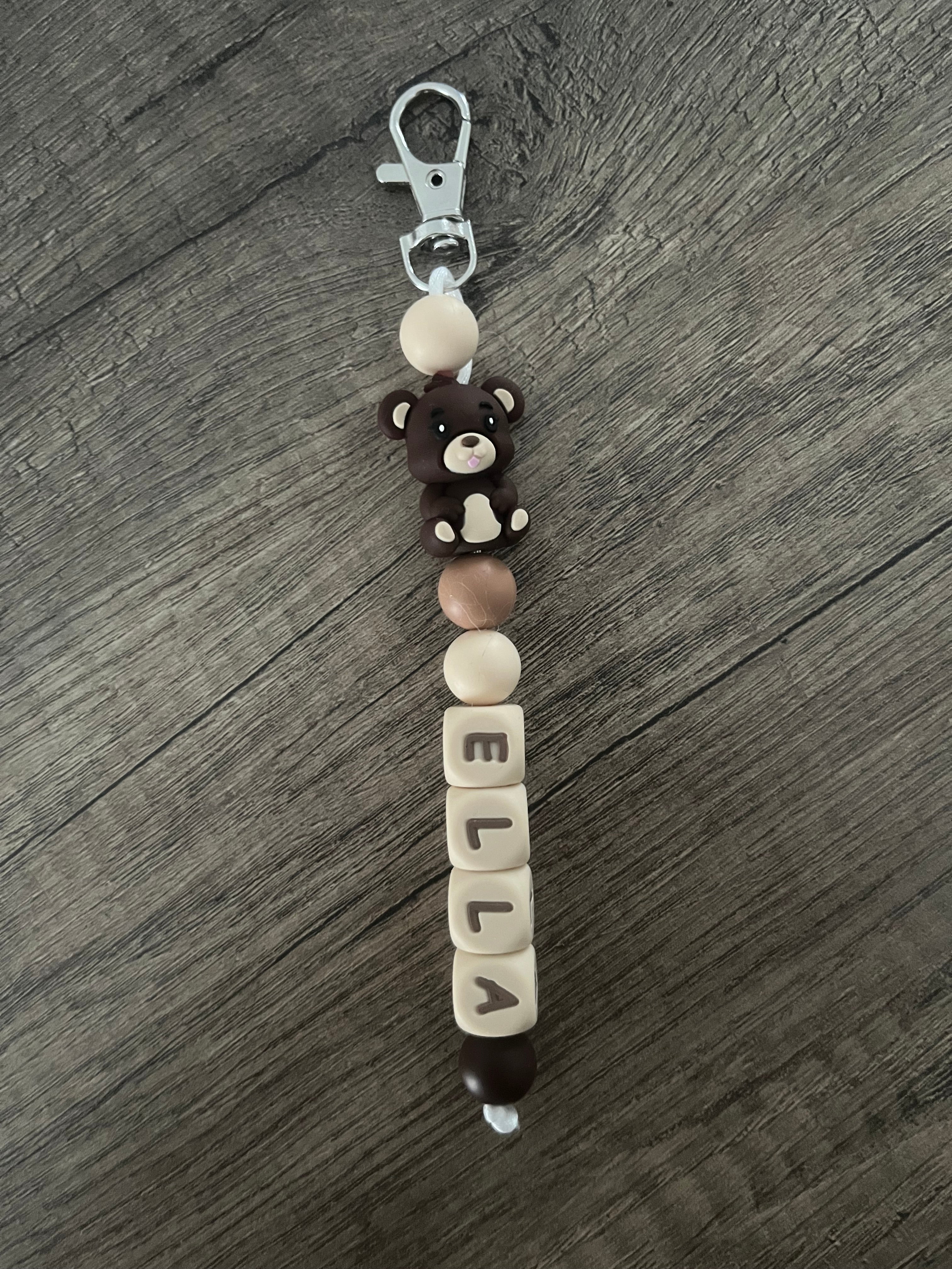 Porte-clés personnalisé Ourson 3D lettres beige