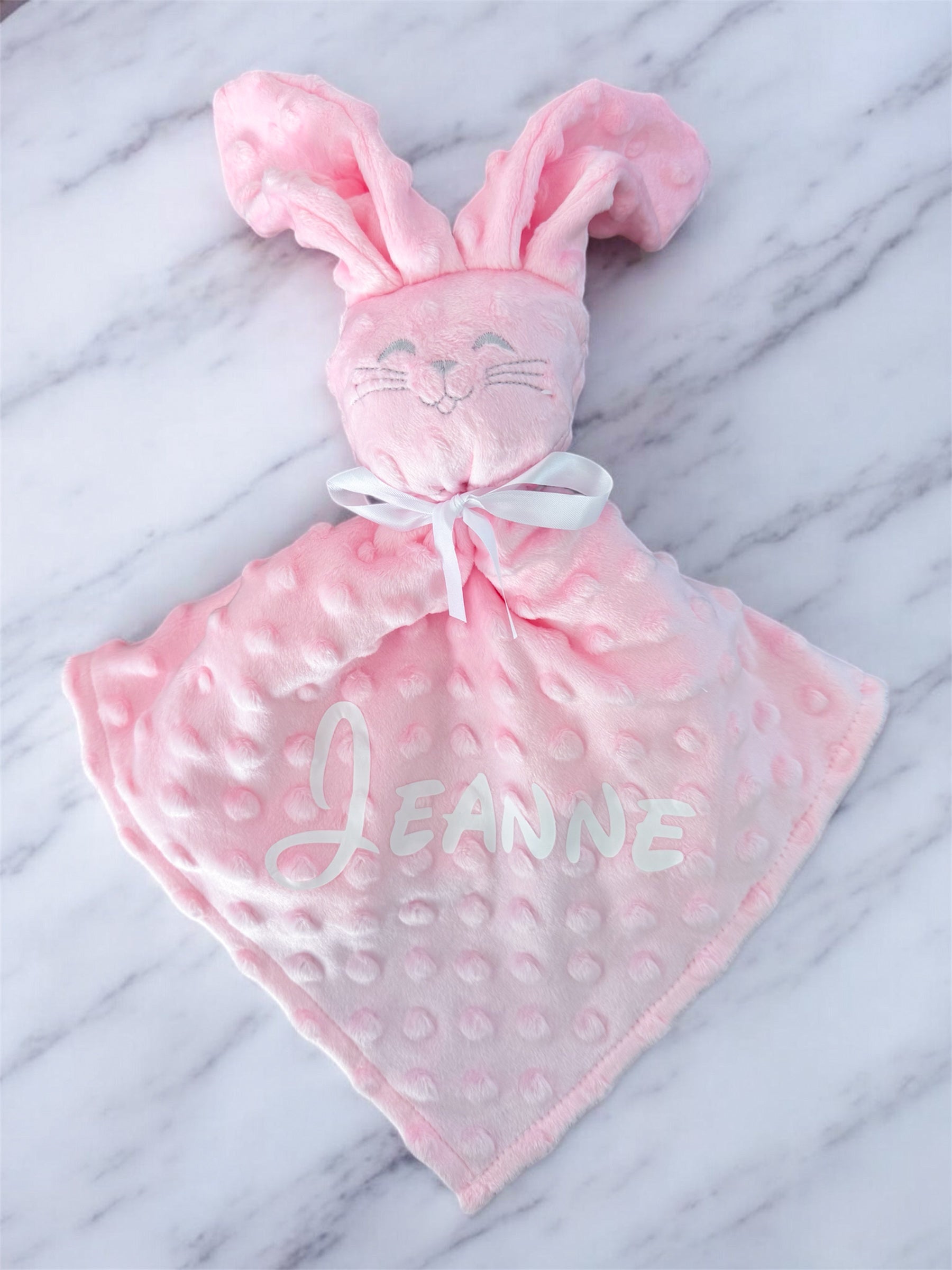 Doudou Lapin Rose minky coton personnalisé