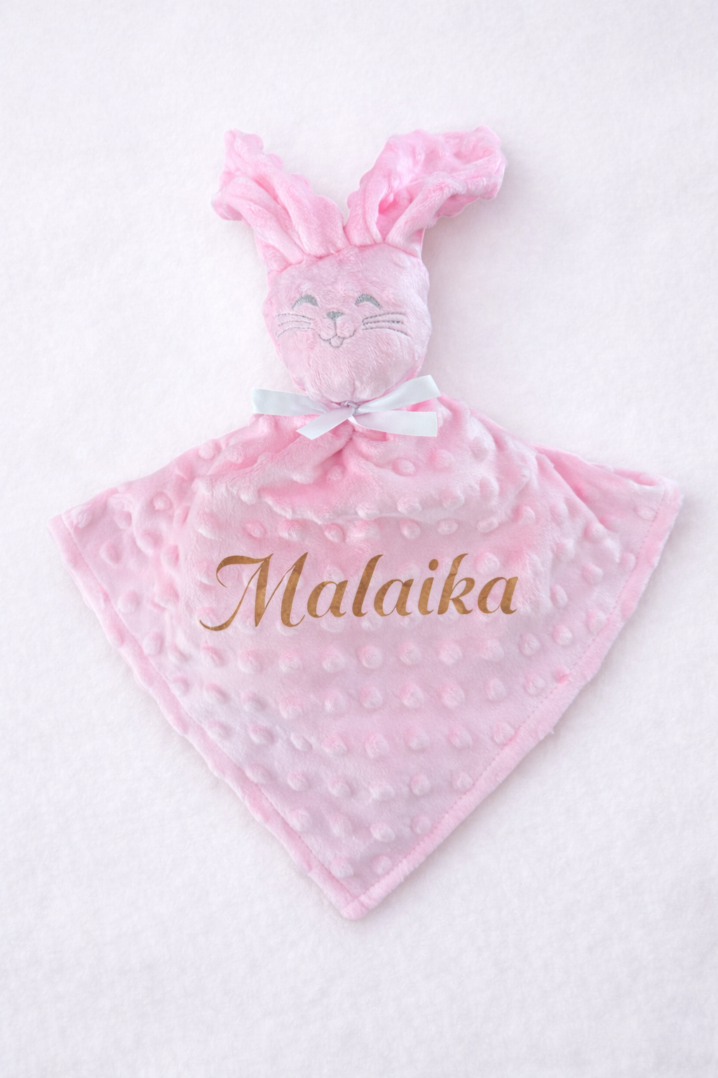 Doudou Lapin Rose minky coton personnalisé