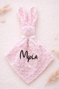Doudou Lapin Rose minky coton personnalisé