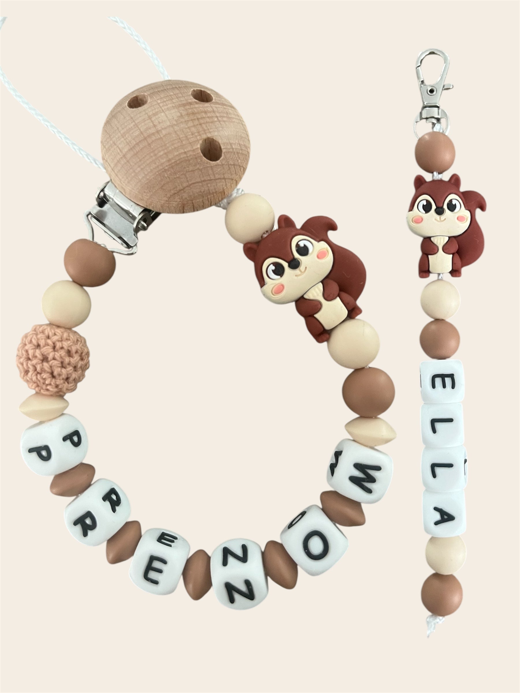 Coffret DUO cadeaux Écureuil 3D - Attache tétine et Porte-clés à personnalisés KidCreationArtisanat