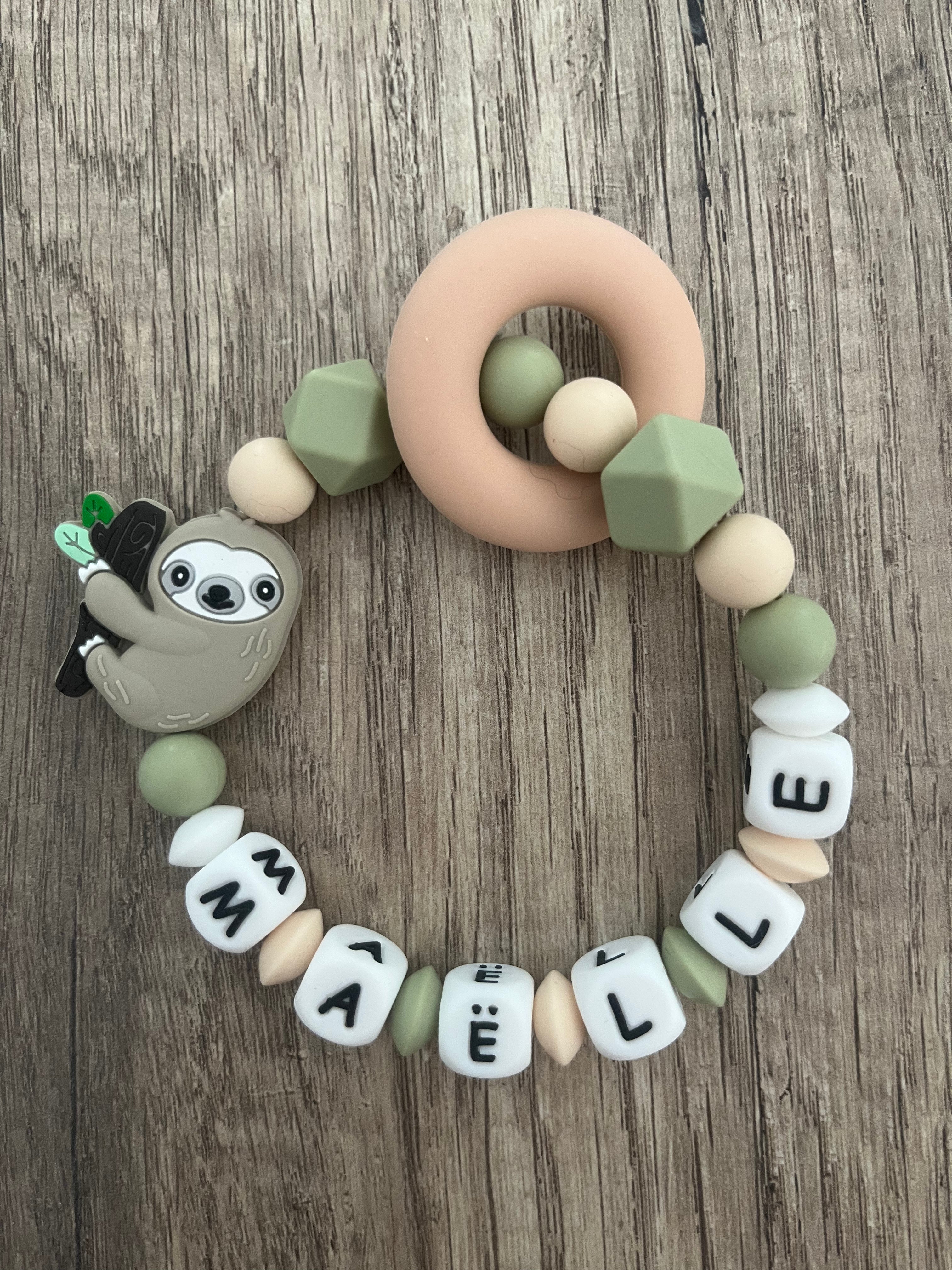 Anneau de dentition - Hochet personnalisé Paresseux KidCreationArtisanat