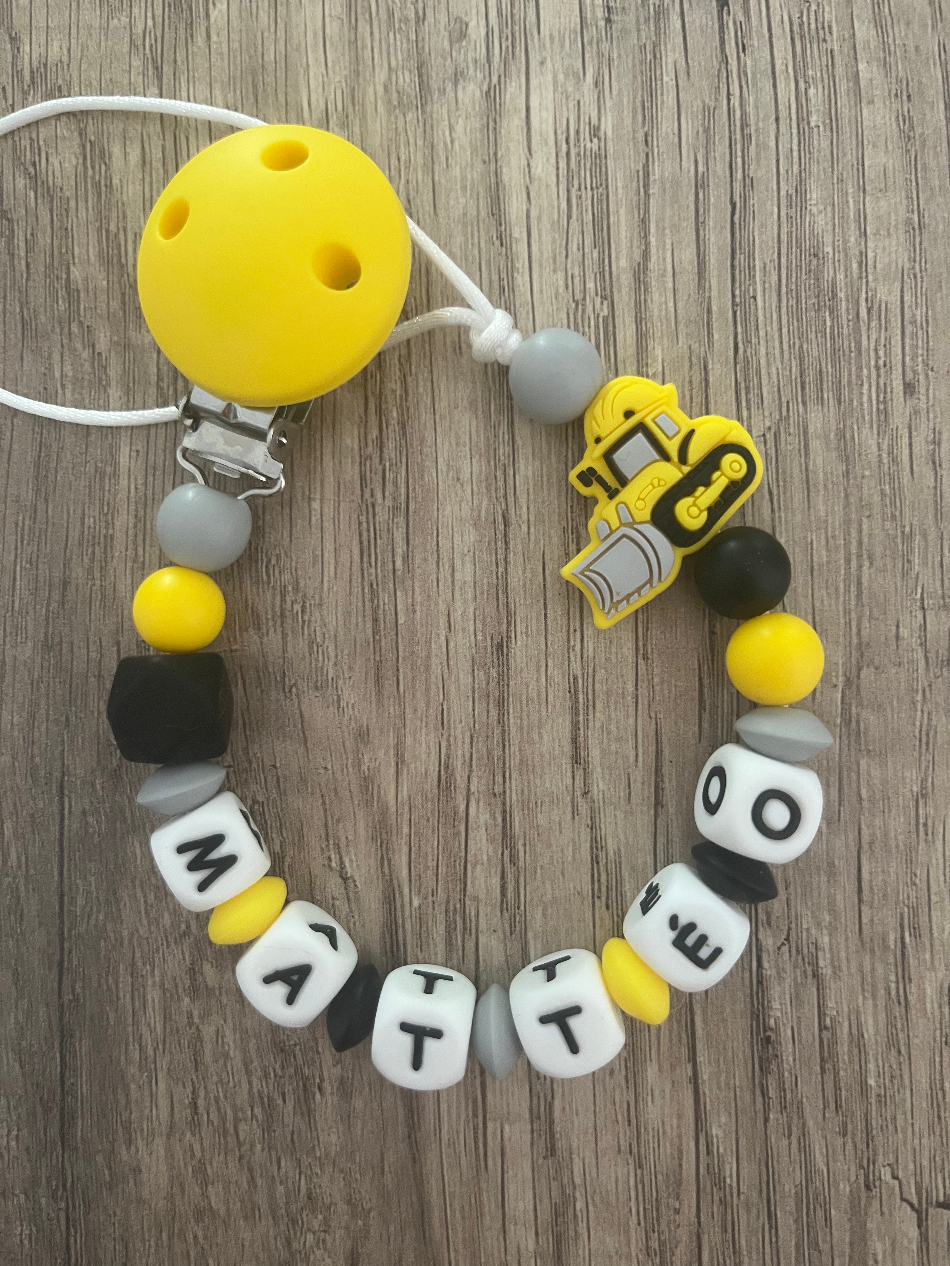 Attache tétine Tracteur Bulldozer personnalisée KidCreationArtisanat