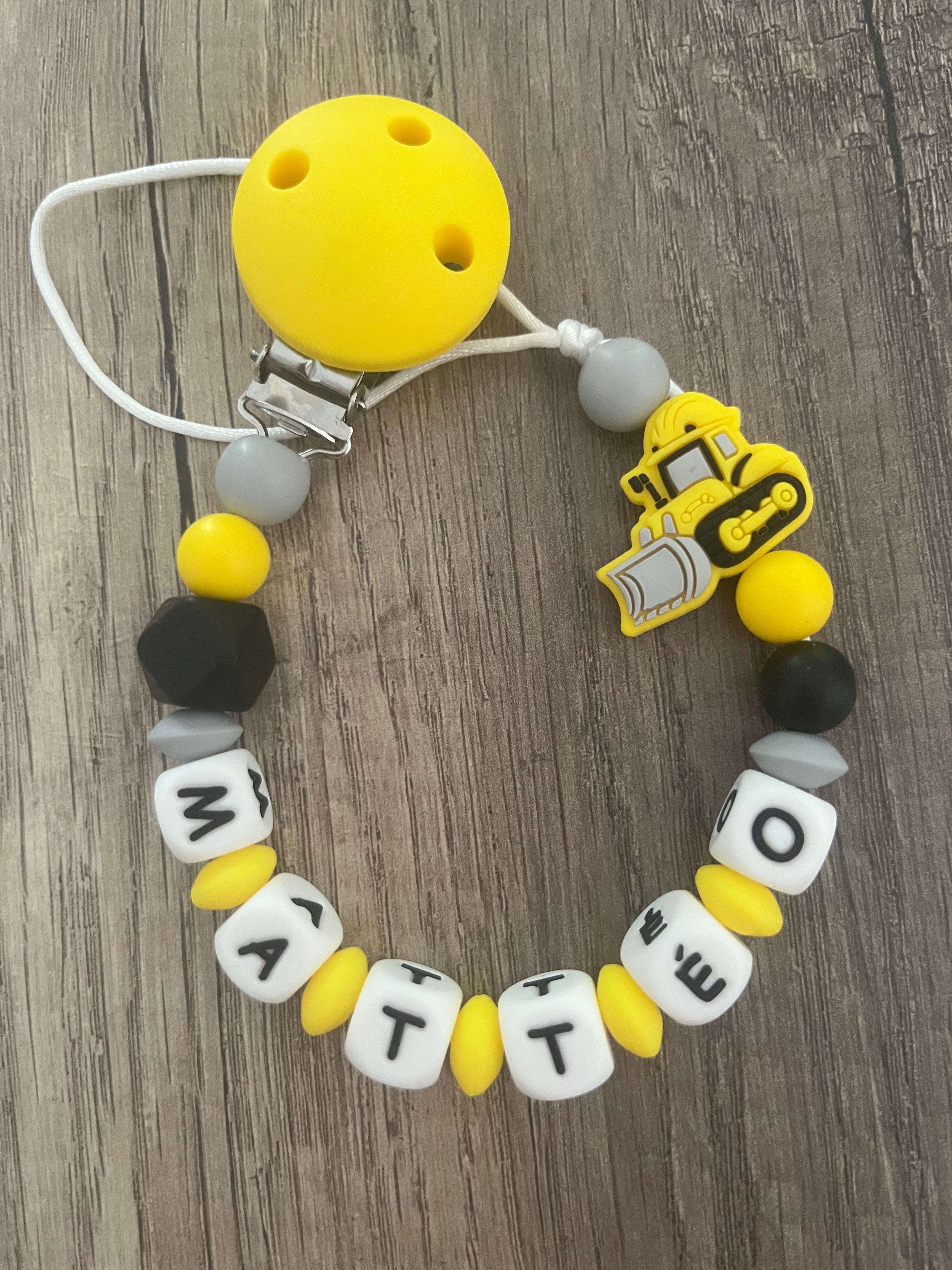 Attache tétine Tracteur Bulldozer personnalisée KidCreationArtisanat