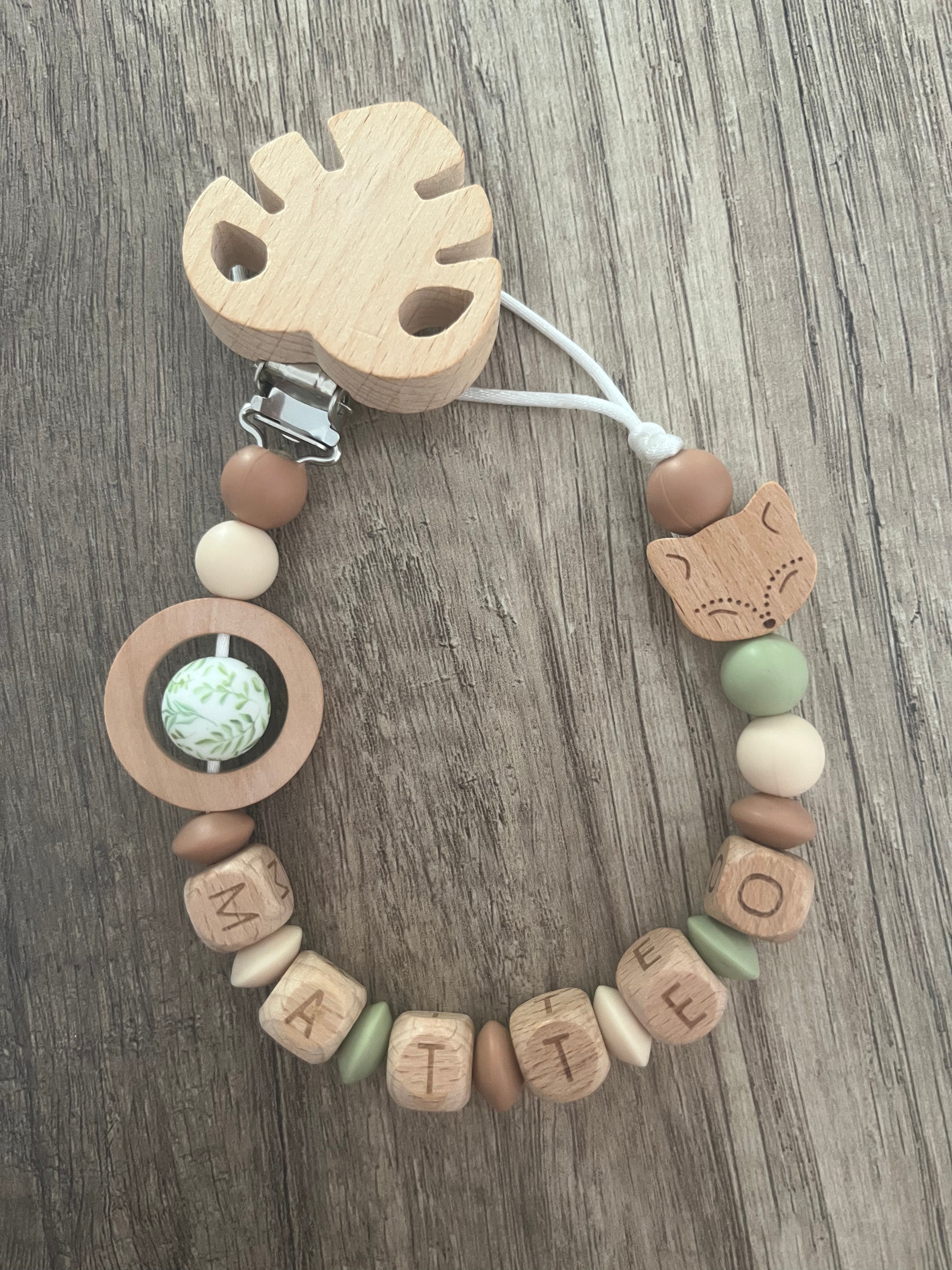 Attache tétine Renard Bois personnalisée KidCreationArtisanat