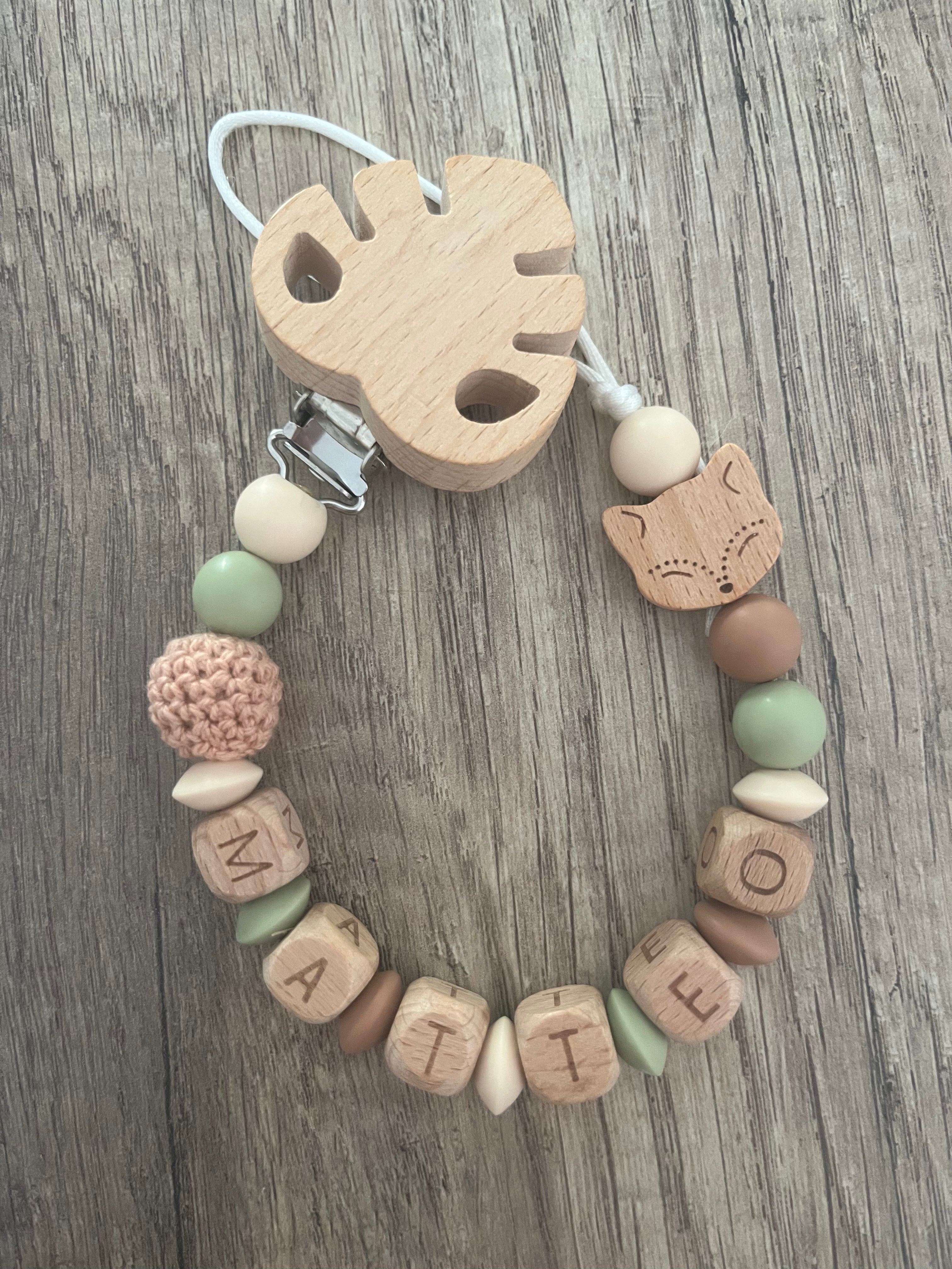 Attache tétine Renard Bois personnalisée KidCreationArtisanat