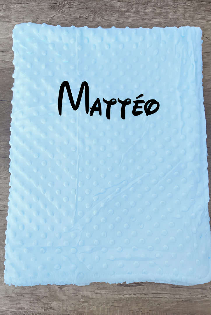 Couverture naissance minky bébé bleu personnalisée