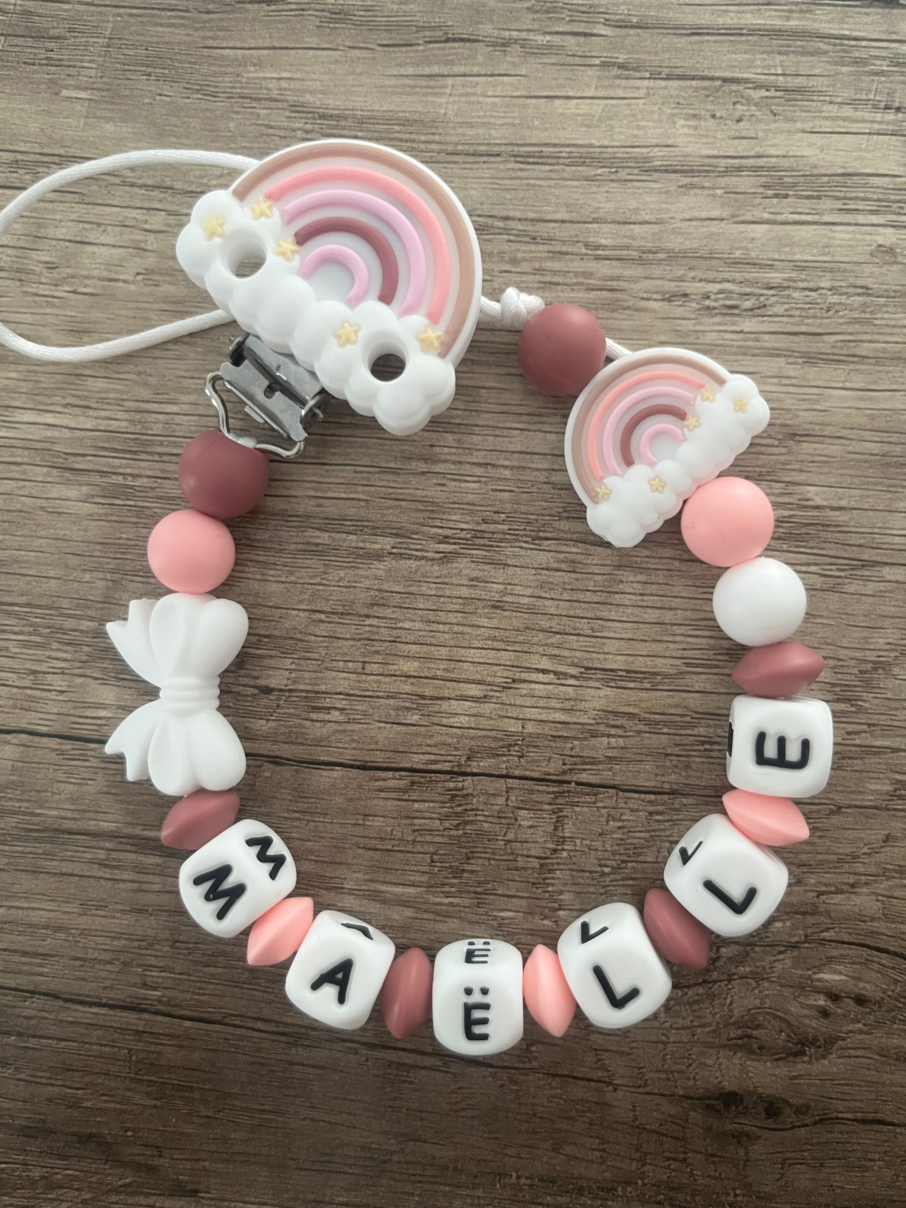 Attache tétine Arc en Ciel personnalisée
