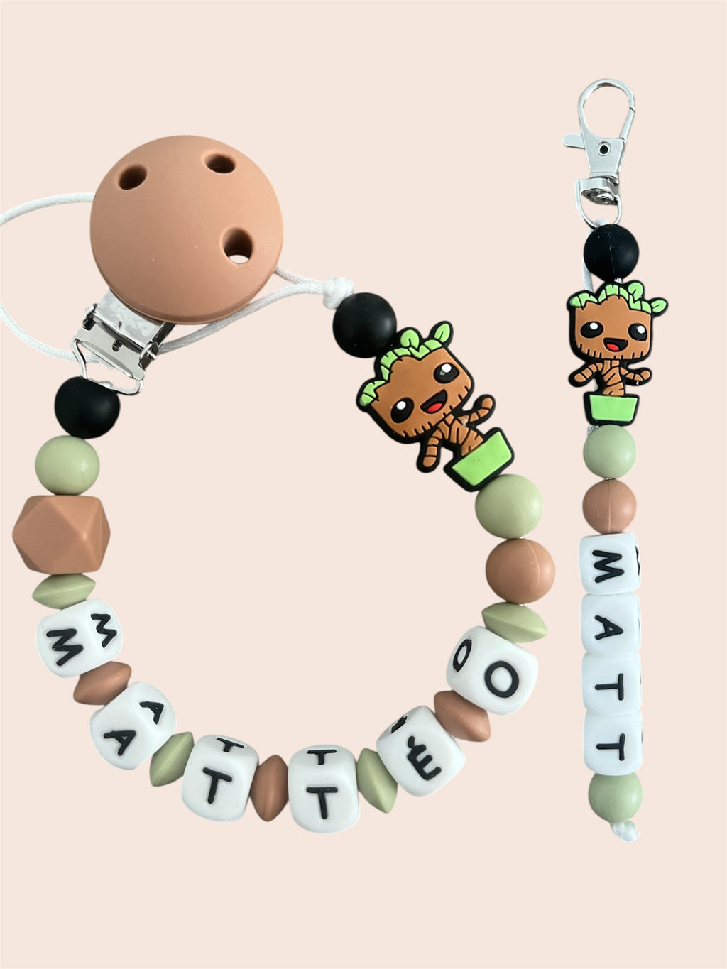 Coffret DUO cadeaux Groot - Attache tétine et Porte-clés à personnaliser