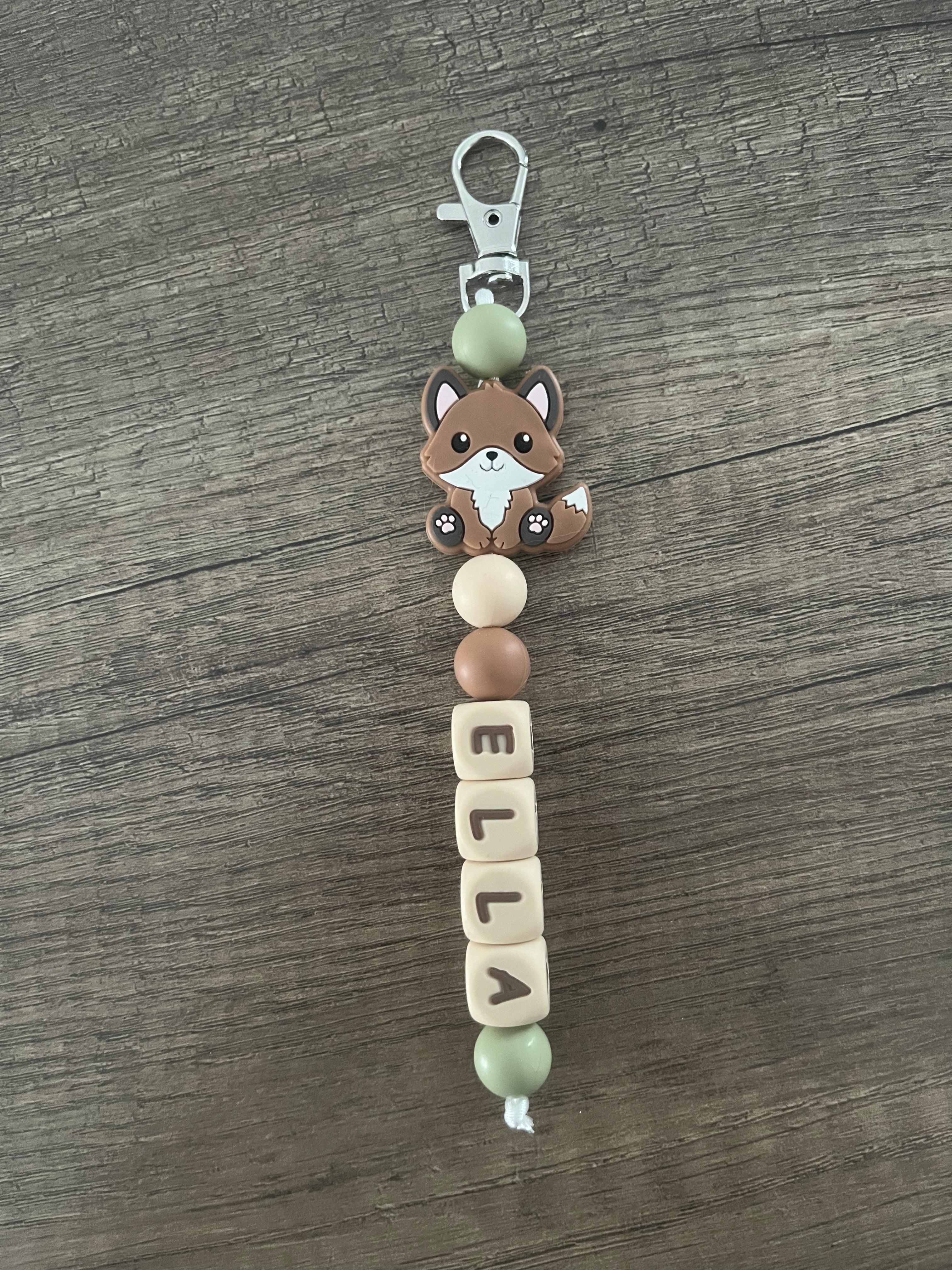 Porte-clés personnalisé renard lettres beige