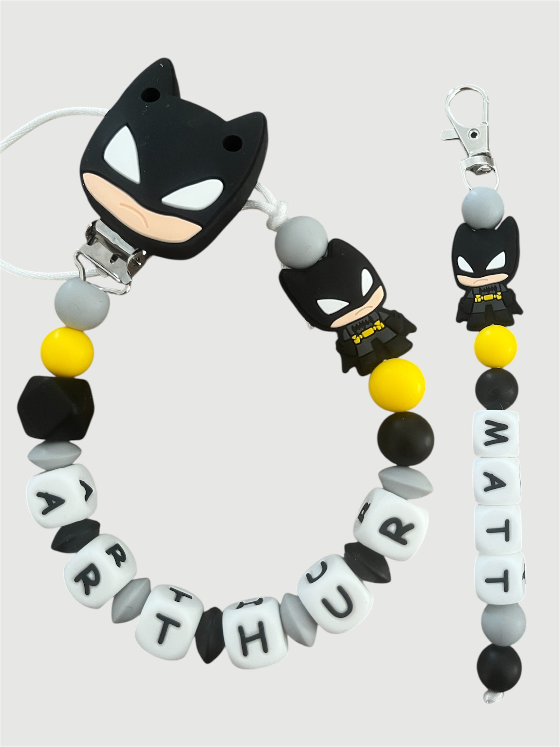 Coffret DUO cadeaux Marvel Batman - Attache tétine et Porte-clés personnalisés