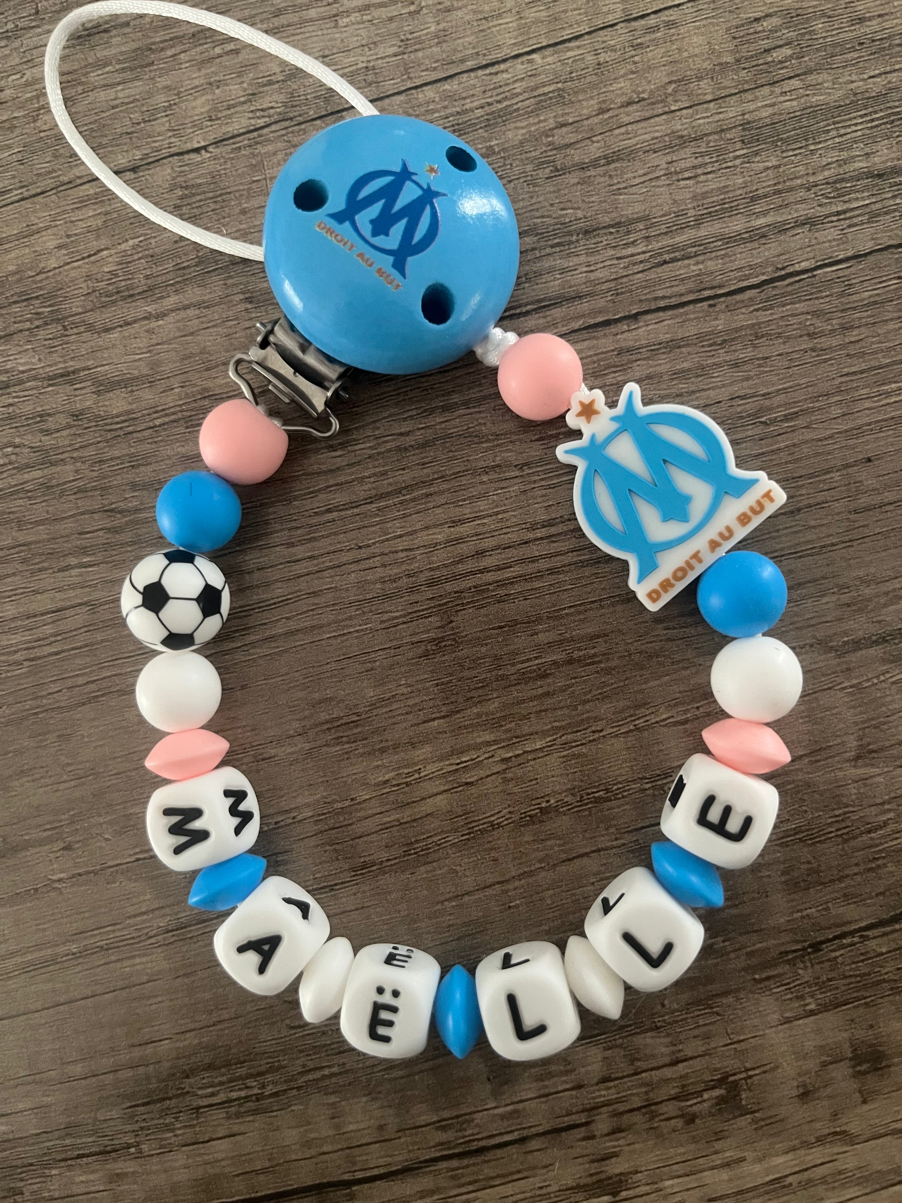 Attache tétine OM Olympique de Marseille personnalisée