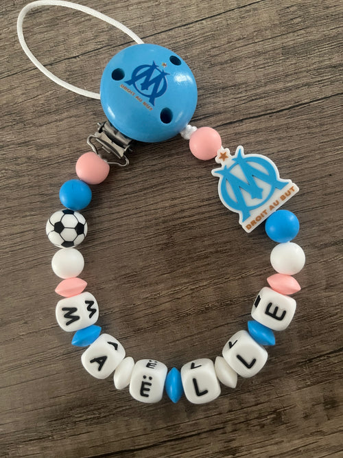 Attache tétine OM Olympique de Marseille personnalisée