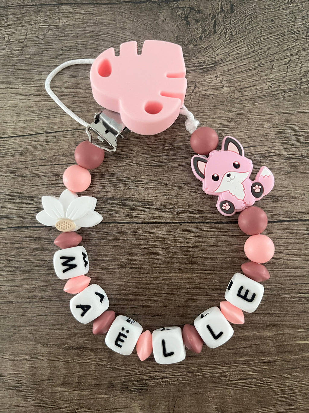 Attache tétine Renard thème forêt personnalisée