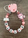 Attache tétine Renard rose thème forêt personnalisée