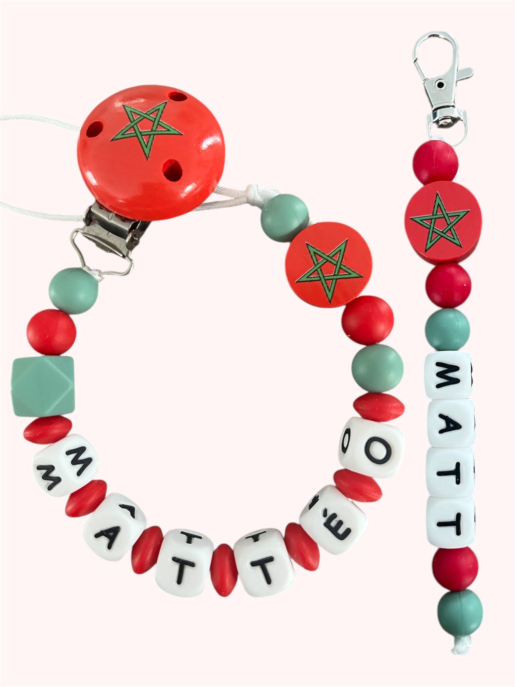 Coffret DUO Maroc Bébé - Attache tétine et Porte-clés personnalisés