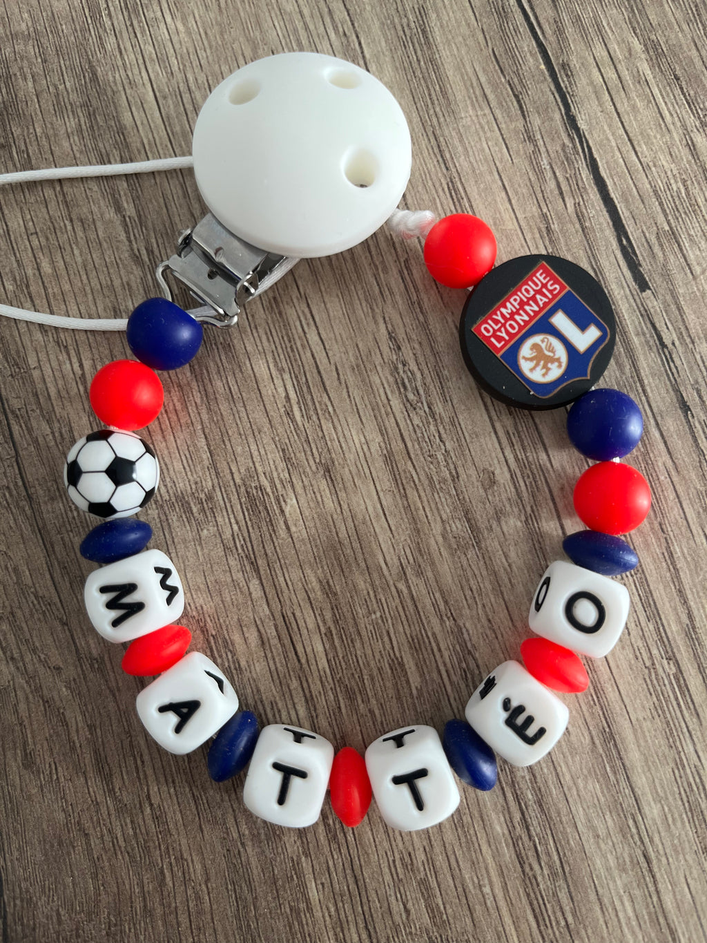 Attache tétine Foot OL Olympique Lyonnais personnalisée