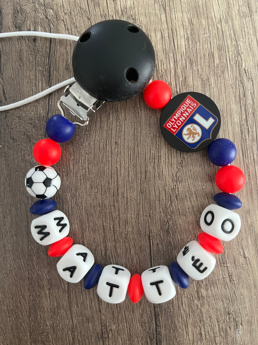 Attache tétine Foot OL Olympique Lyonnais personnalisée