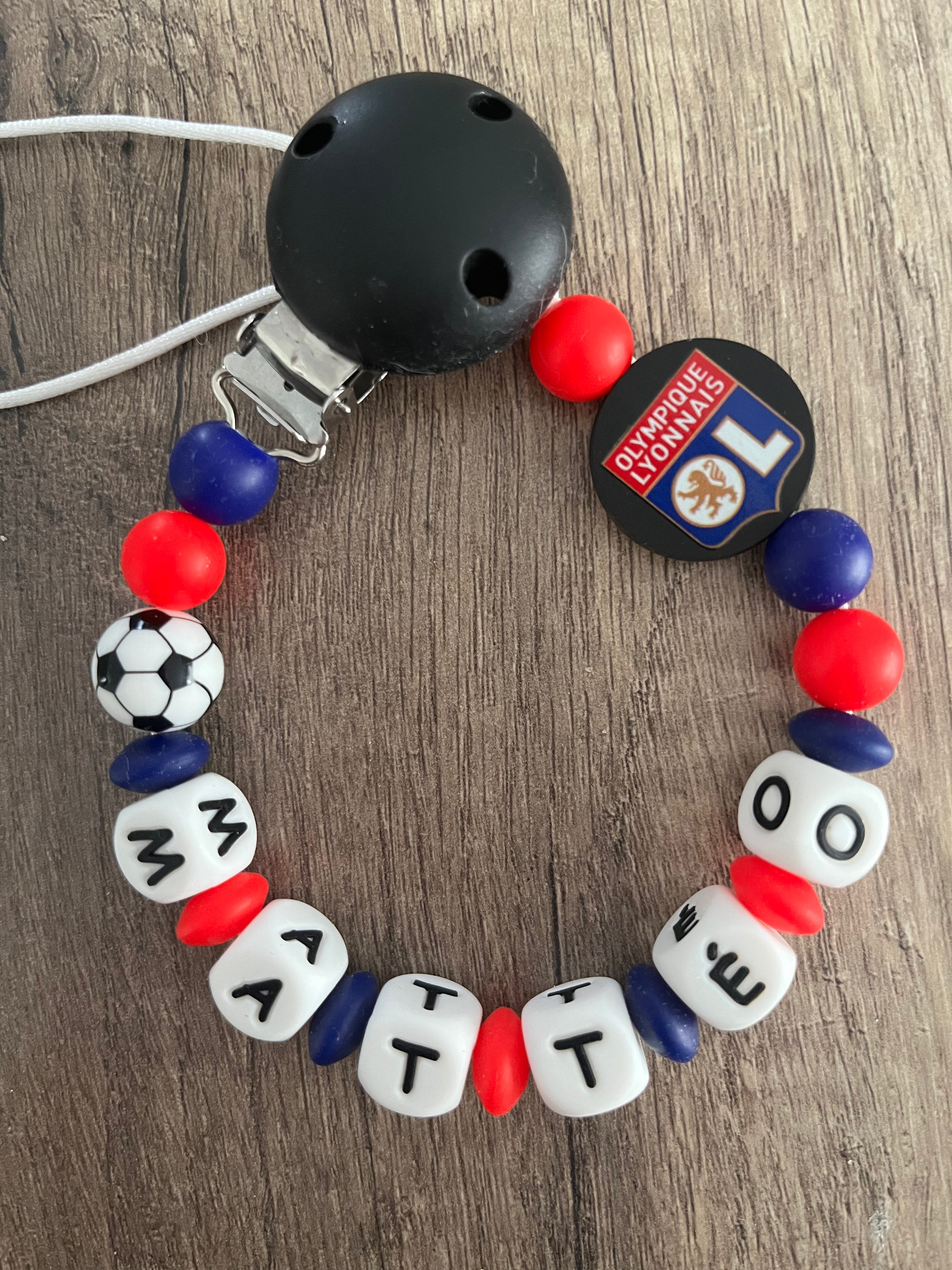 Attache tétine Foot OL Olympique Lyonnais personnalisée