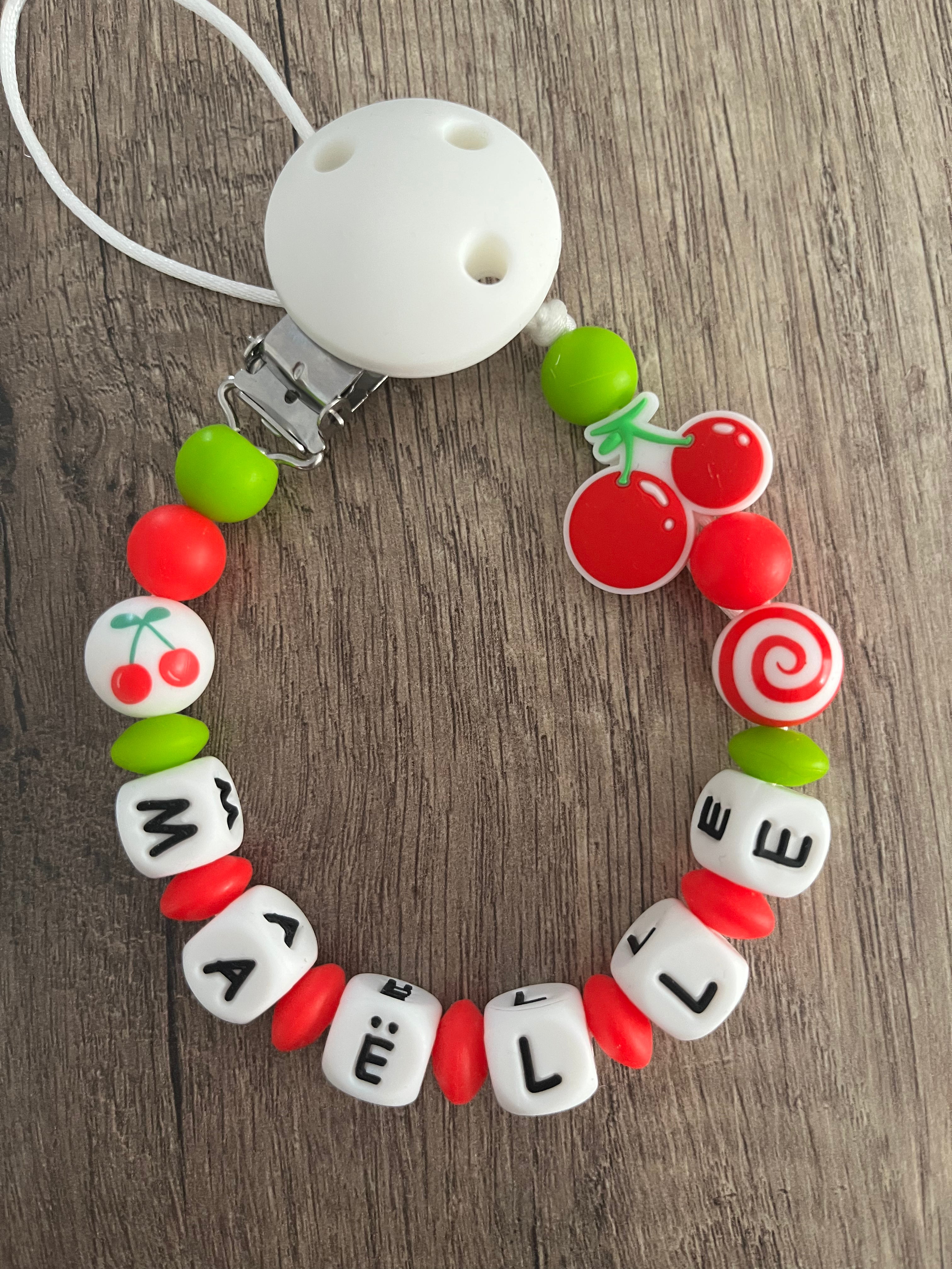 Attache tétine fruit Cerises personnalisée