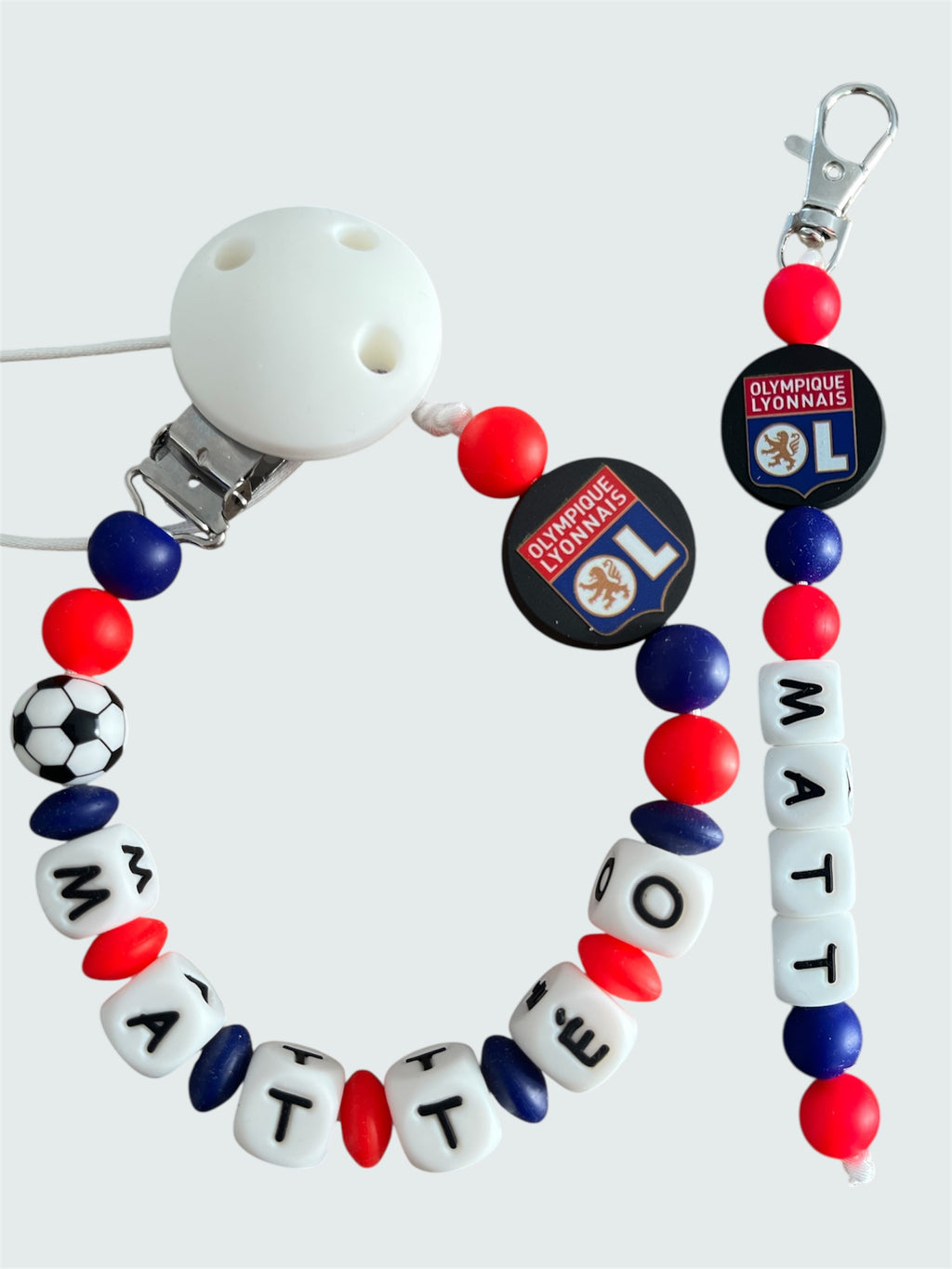 Coffret DUO OL Football Bébé - Attache tétine et Porte-clés personnalisés