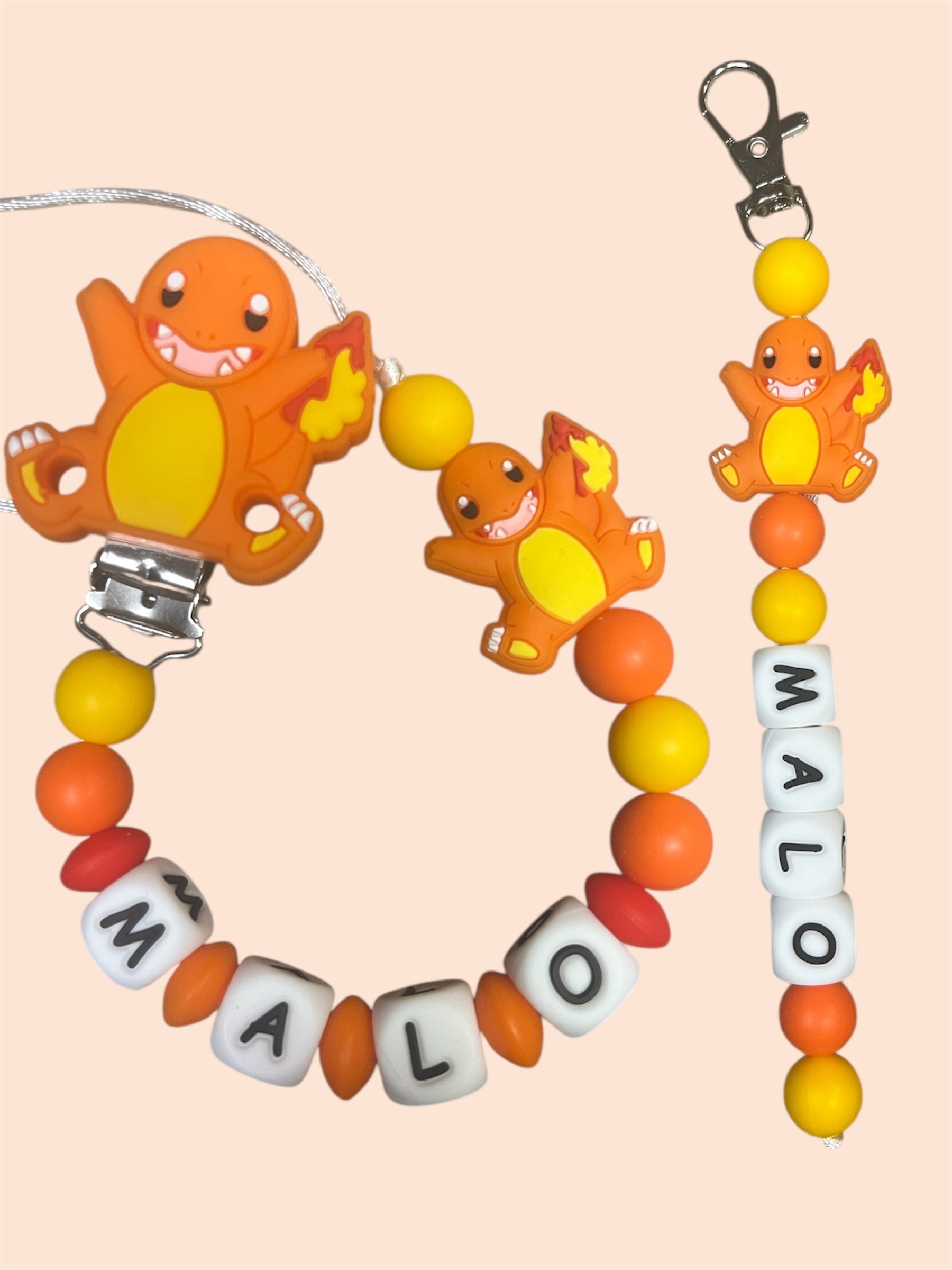 Coffret DUO cadeaux Pokémon - Attache tétine et Porte-clés personnalisés