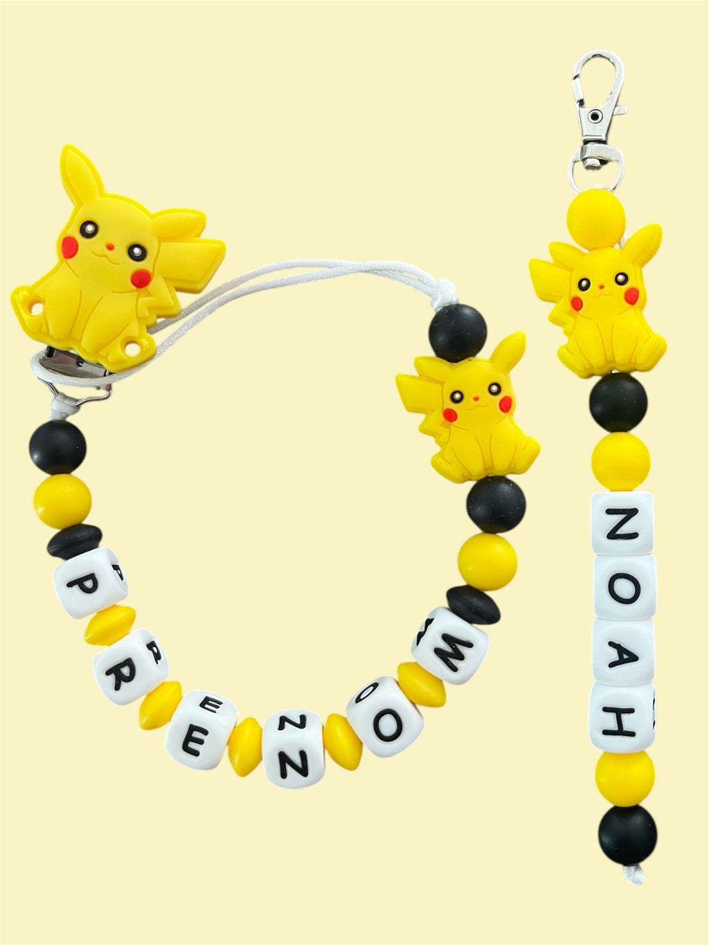 Coffret DUO cadeaux Pokémon - Attache tétine et Porte-clés personnalisés
